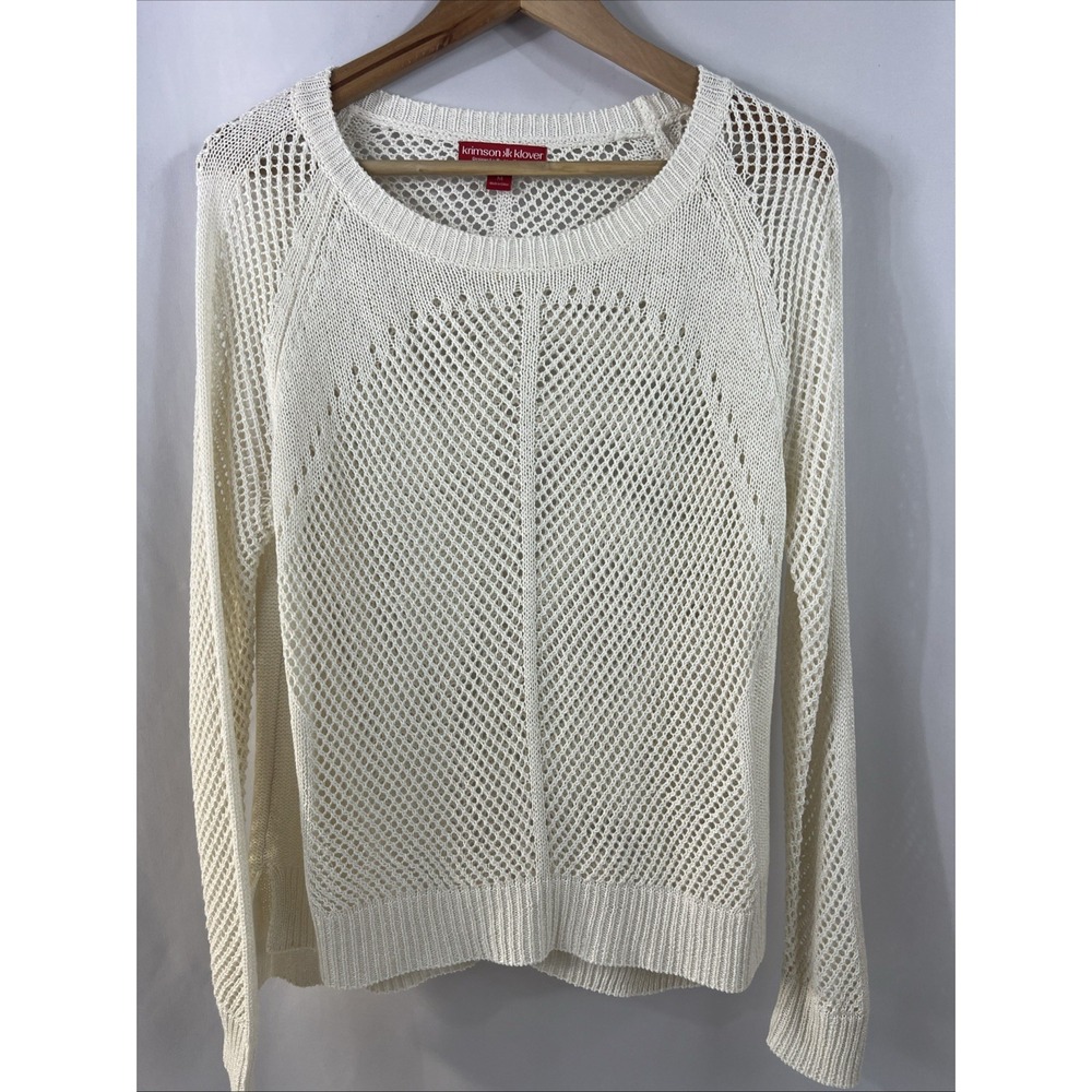 Krimson Klover Open Weave Preppy‎ Cream Sweater Size Medium